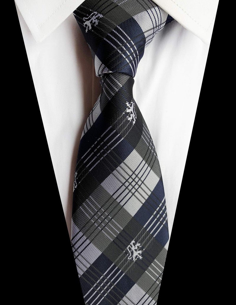 Secdtie Navy Grey Stripe Plaid Mens Boy Ties Stylish Checked Skinny Neckties Best Gift for Boyfriend - Image 2
